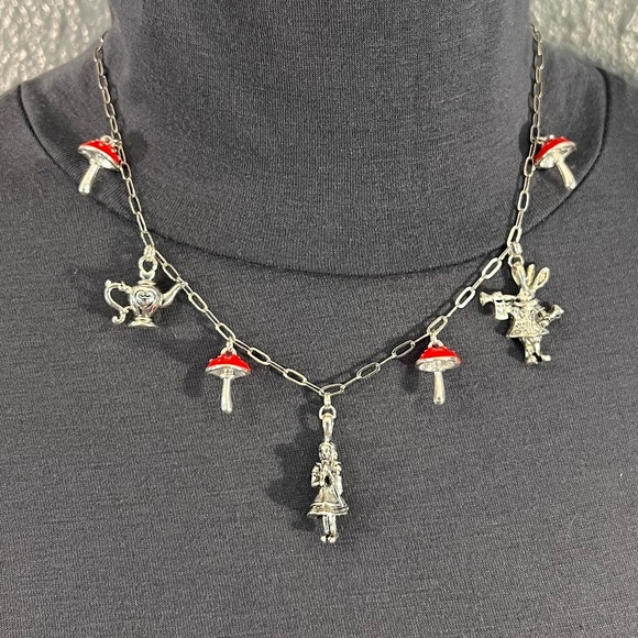 Alice in Wonderland Handmade Character Necklace, Mushrooms, Teapot, White Rabbit - Picture 6 of 15